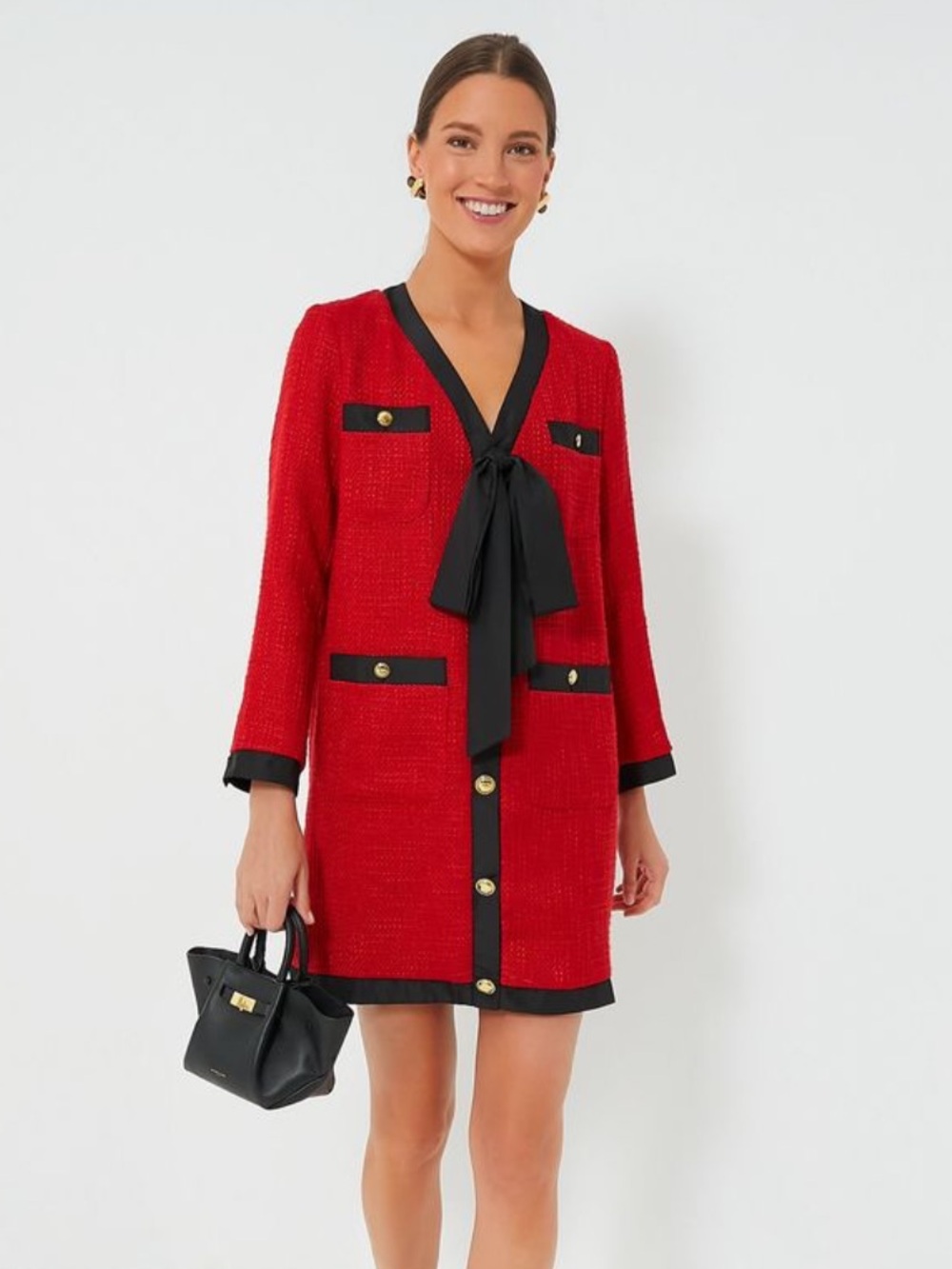 Tuckernuck Pomander Place Red Coco Tweed Bow Front Blazer Mini Dress Size M